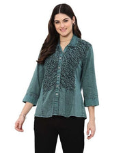 Parsley & Sage Vonda Vintage Washed Tonal Shirt (Green)