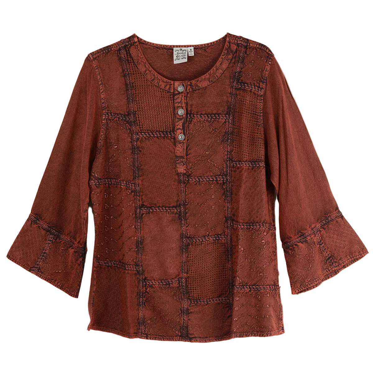 Parsley & Sage Betsy Vintage Wash Tonal Embroidery Top (Brick)(25F580C)