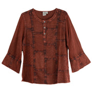Parsley & Sage Betsy Vintage Wash Tonal Embroidery Top (Brick)(25F580C)