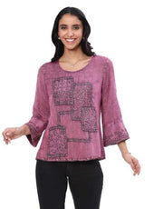 Parsley & Sage Finn Vintage Wash Tonal Embroidery Top (PLUM)(25F584C)