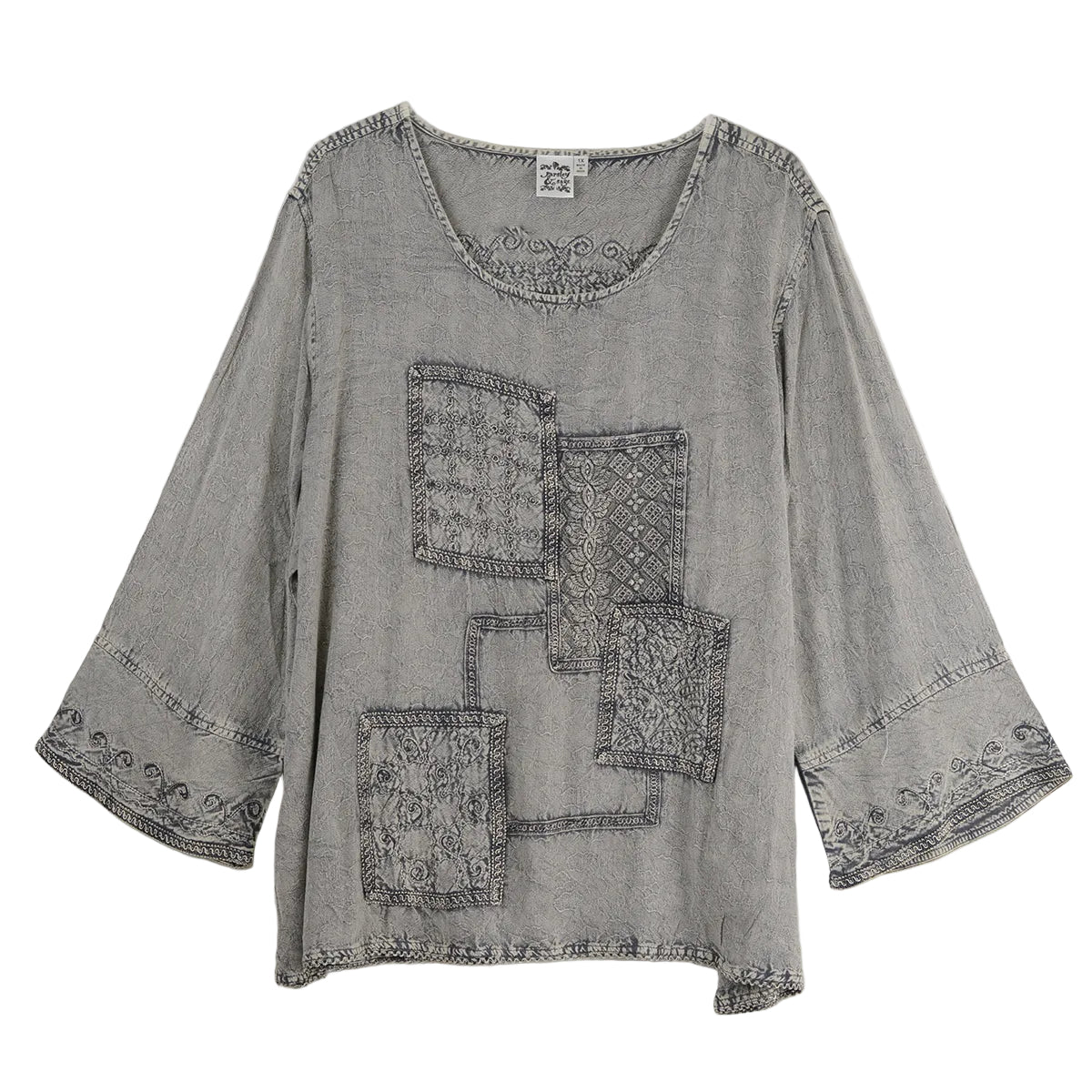 Parsley & Sage Finn Vintage Wash Tonal Embroidery Top (Silver)(25F584C)