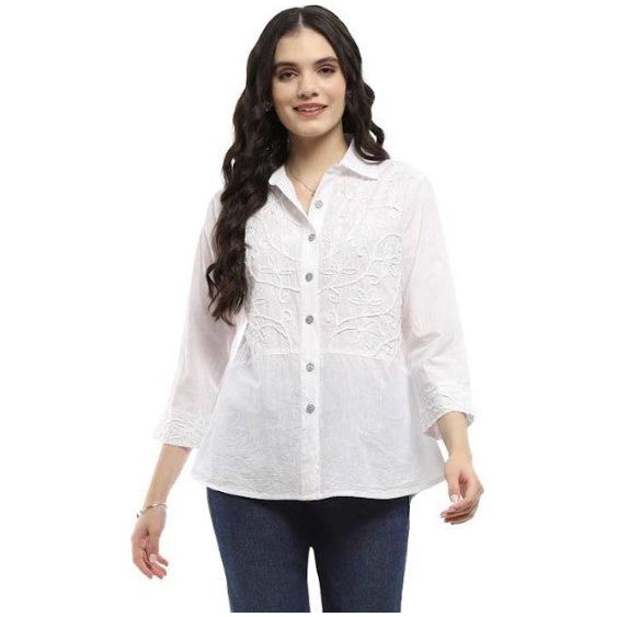 Parsley & Sage Vanna Solid White Embroidered Shirt (25S467G )