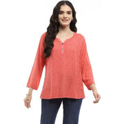 Parsley & Sage Becky Solid Coral Embroidered Top