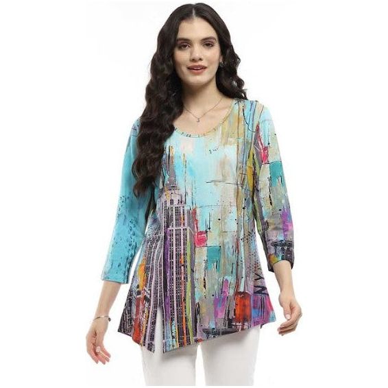 Parsley & Sage Chicago Cityscape Asymmetrical Hem Tunic