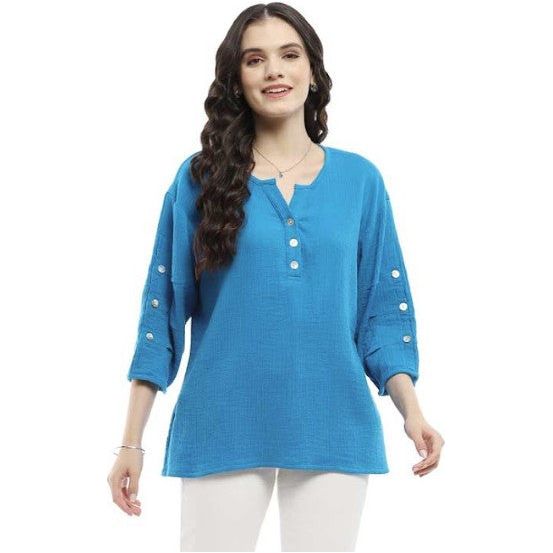 Parsley & Sage Shawn Button Sleeve Detail Solid Top (3 Colors)(25T40C)