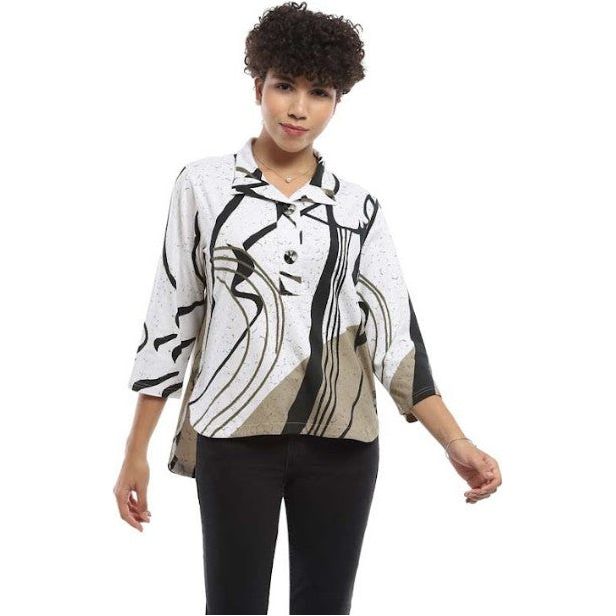 Parsley & Sage Tawnie Black White Print Top