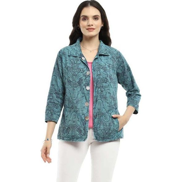 Parsley & Sage Ivie Reversible Denim Blue Hip Jacket