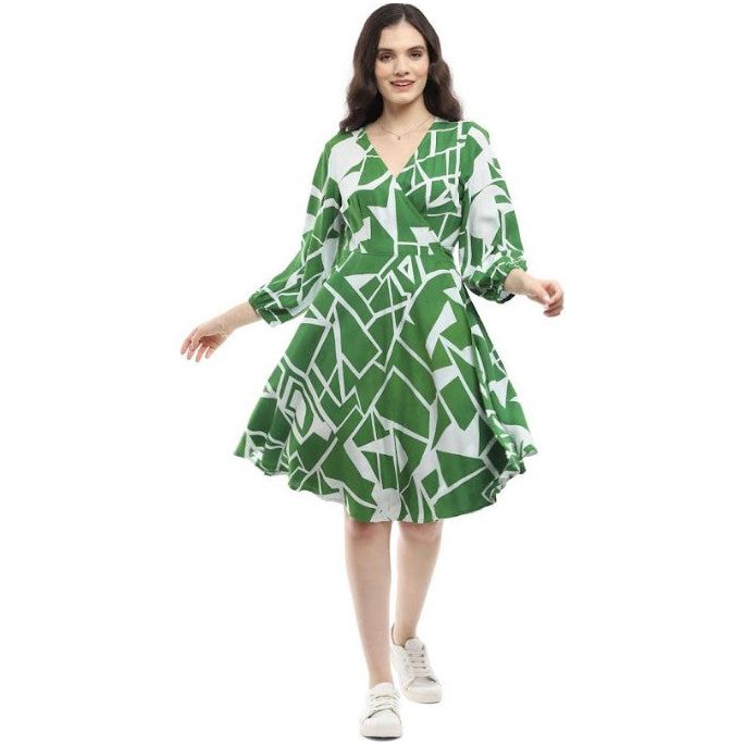 Parsley & Sage Blane Green Print Wrap Dress