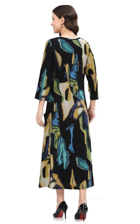 Parsley & Sage Justine Abstract Print Dress (BLK/MULTI)