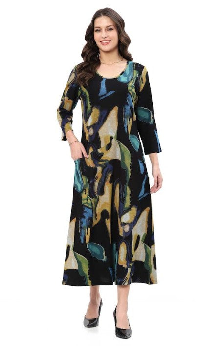 Parsley & Sage Justine Abstract Print Dress (BLK/MULTI)
