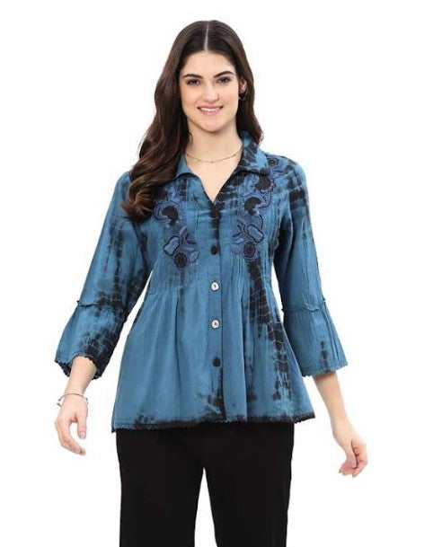 Parsley & Sage Judith Blue Embroidered Shirt