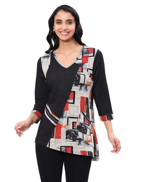 Parsley & Sage Martha Asymmetrical Tunic (BLK/RED/GRY)