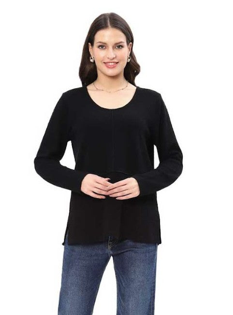 Parsley & Sage Wanda Seamed Front Solid Black Top
