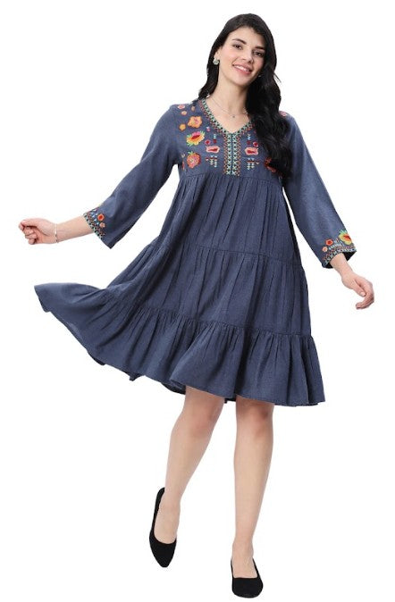 Parsley & Sage Victoria Embroidered Tiered Dress (DenimMulti)(25W252D)