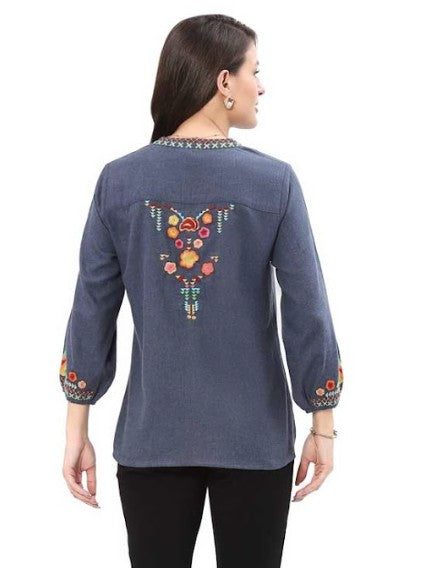 Parsley & Sage Victoria Embroidered Top (DEN/MULTI)(25W252C)