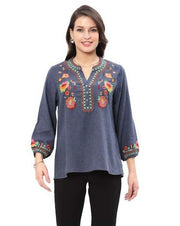 Parsley & Sage Victoria Embroidered Top (DEN/MULTI)(25W252C)