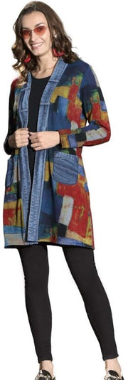 Parsley & Sage Edith Print/Solid Reversible Open Long  Front Jacket