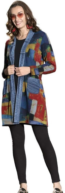 Parsley & Sage Edith Print/Solid Reversible Open Long  Front Jacket