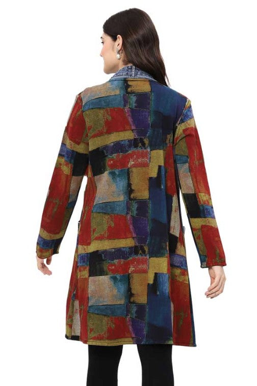 Parsley & Sage Edith Print/Solid Reversible Open Long  Front Jacket