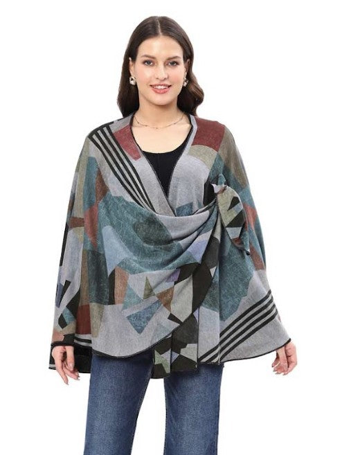 Parsley & Sage Jodie Print/Solid Reversible Wrap (GRY/BLK)