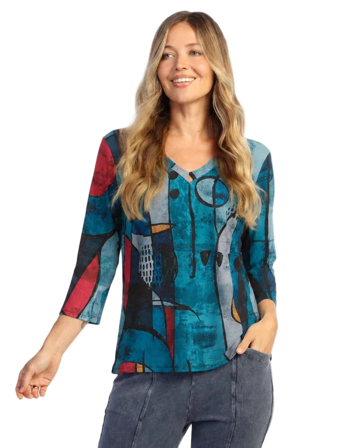 Jess & Jane Granada V-neck Tunic with Side Slits Top (25-1962)