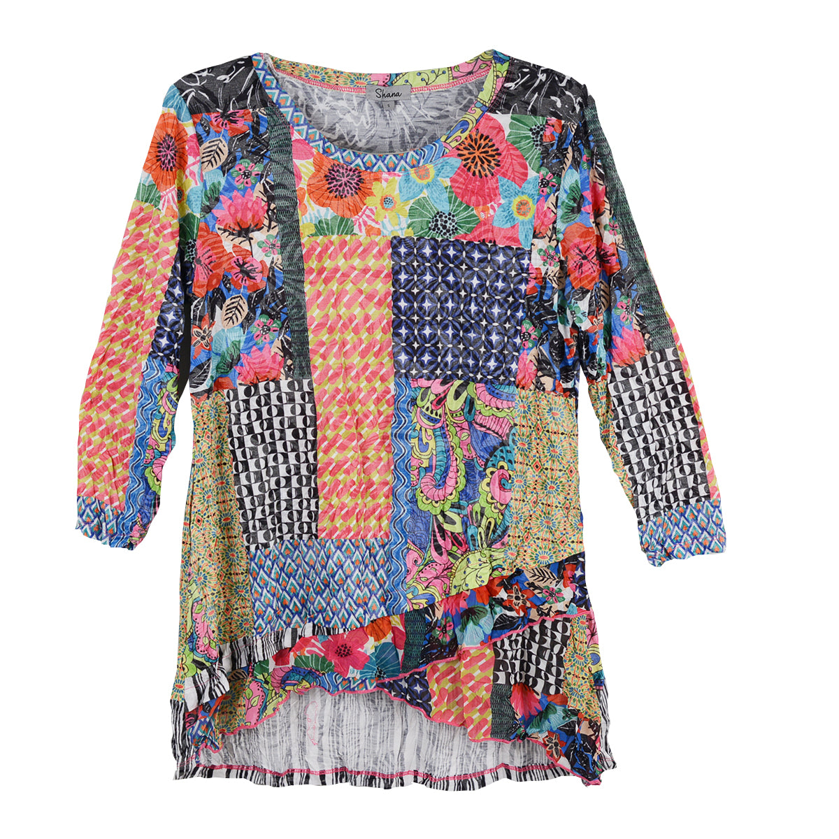 Shana Block print  Crinkle Mesh Layer Top (26019)