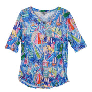 Shana Crinkle V-Neck Top (26021)(Sailboats)