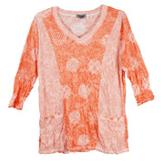 Shana Crinkle V-Neck 3/4 Sleeve Top (26028)(Coral)