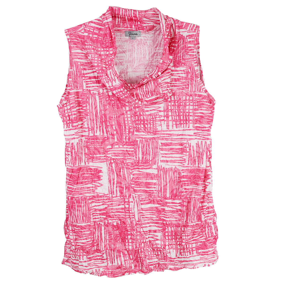 Shana Crinkle Cowl neck Sleeveless Top(26029)(Pink)