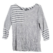 Shana 3/4 Woven Crinkle Stripe Top (26031)(Grey)