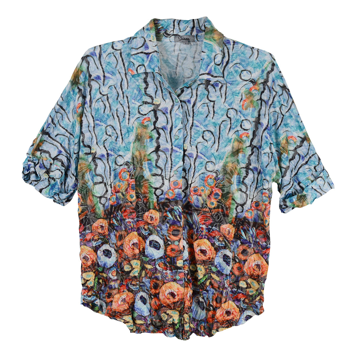 Shana Snap front Crinkle Dolman Sleeves Shirt (26033)(Multi)