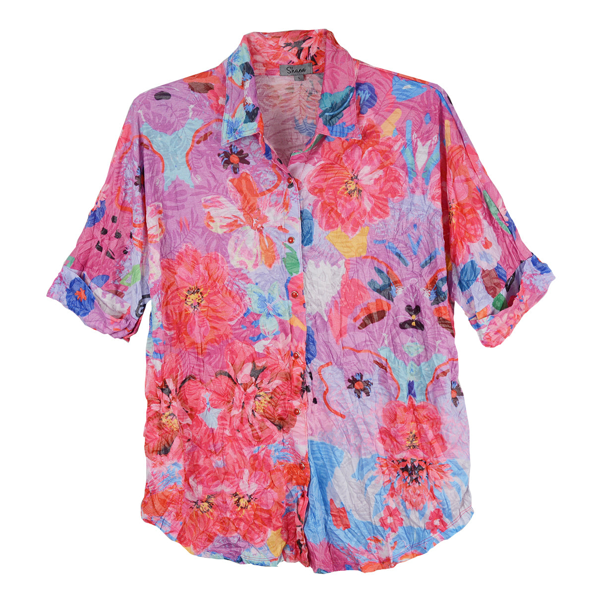 Shana Snap front Crinkle Dolman Sleeves Shirt (26033)(Pink)