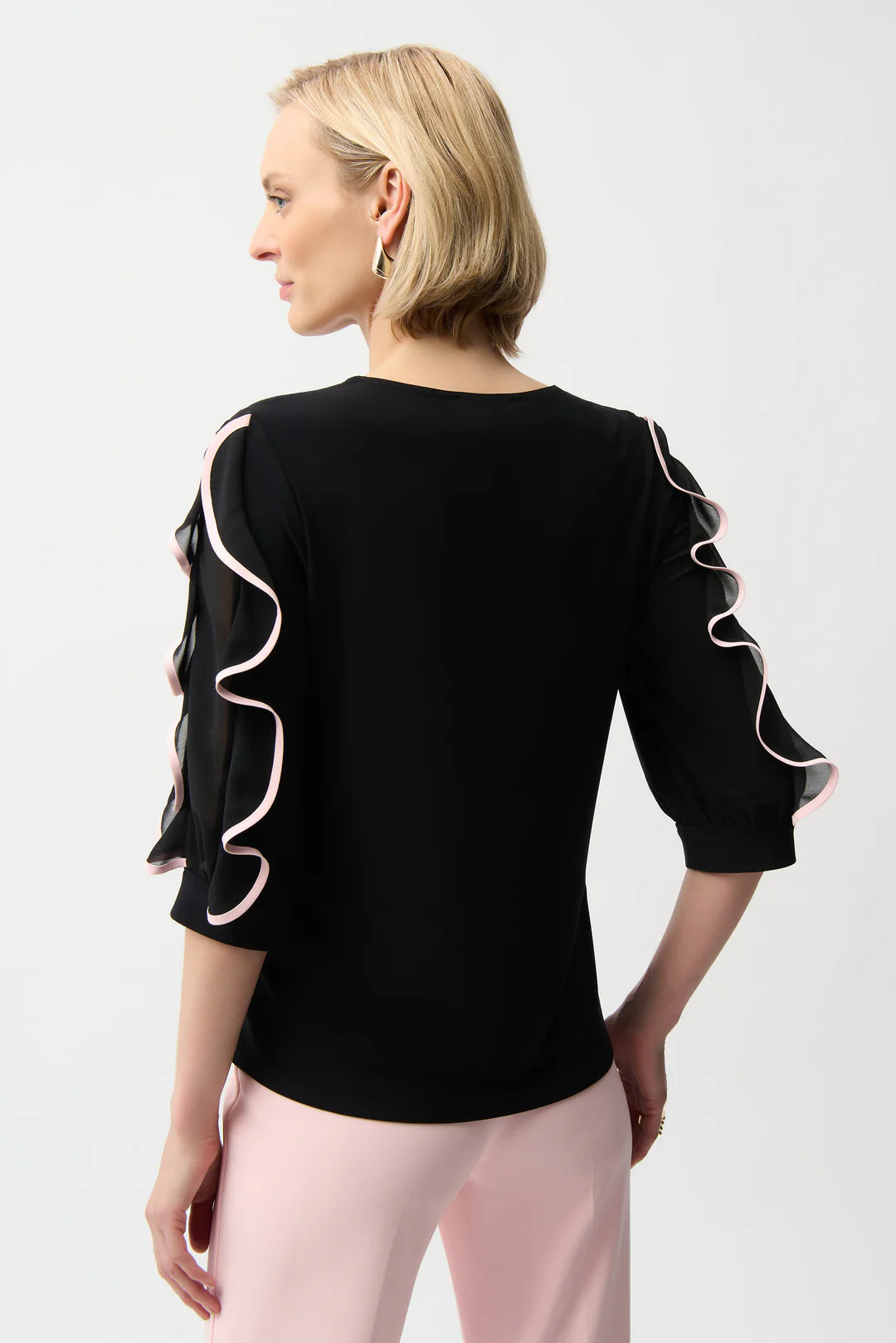 Joseph Ribkoff Hip-length Ruffled Pullover Style (261009)(Black Pink)