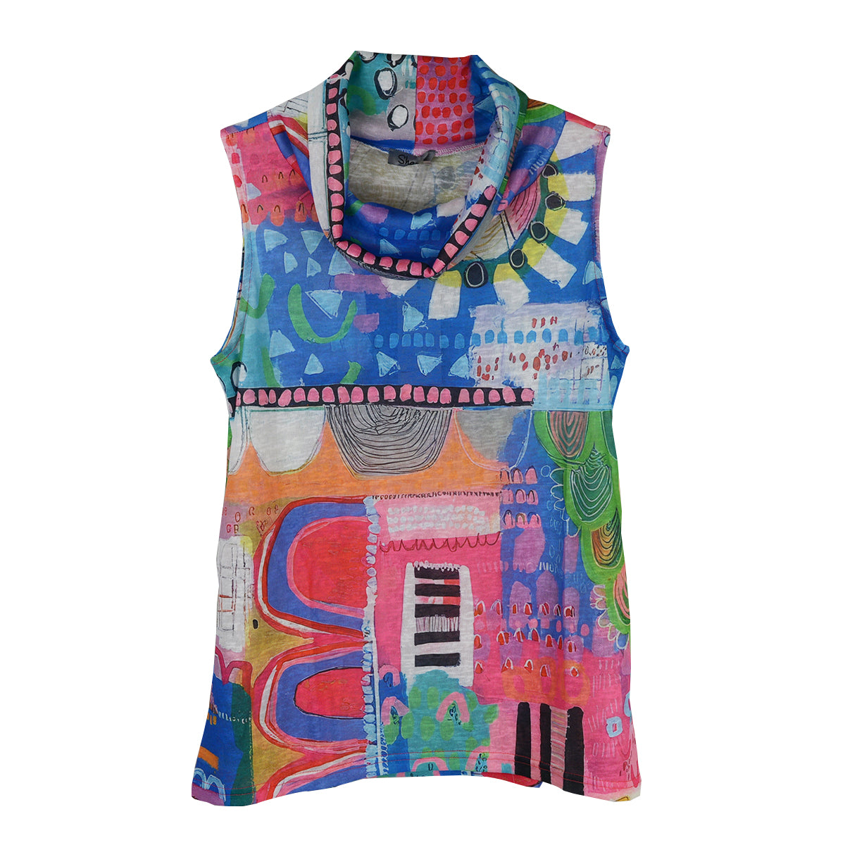 Shana Knit Basic Cowl Neck Sleeveless Tunic Top (26104)(Multi)