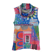 Shana Knit Basic Cowl Neck Sleeveless Tunic Top (26104)(Multi)