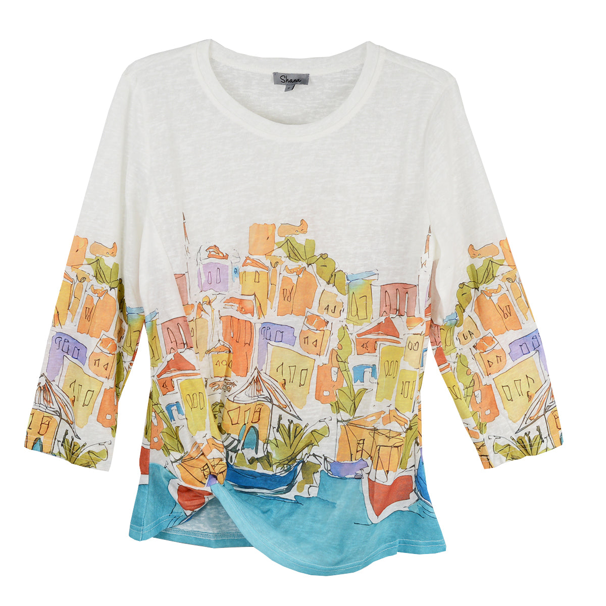Shana Allover Sailboats  Knit Button Tunic Top (26105)(Sailboats )