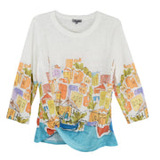 Shana Allover Sailboats  Knit Button Tunic Top (26105)(Sailboats )