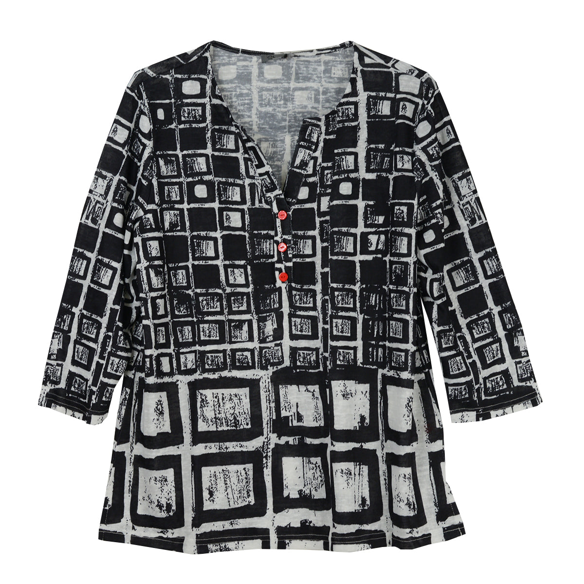 Shana Allover Abstract Blocks Knit Tunic Top (26107)( Black & White)