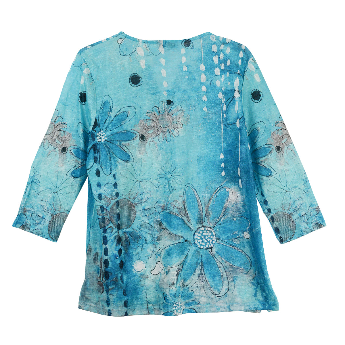 Shana Allover Floral Knit Button Tunic Top (26107)(Aqua)