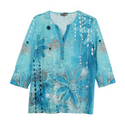 Shana Allover Floral Knit Button Tunic Top (26107)(Aqua)