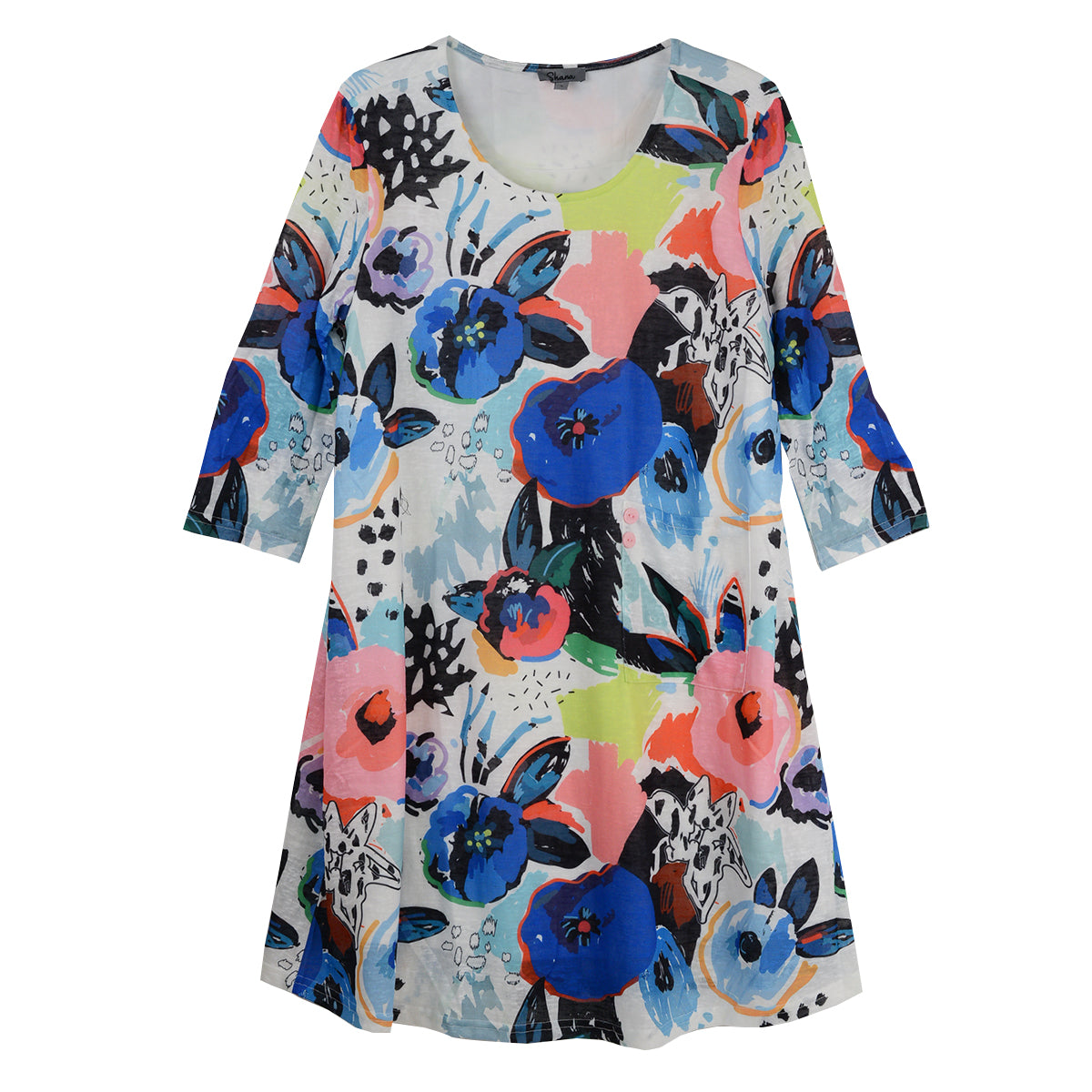 Shana Allover Abstract Floral Knit 3/4 Sleeve Dress (26109)