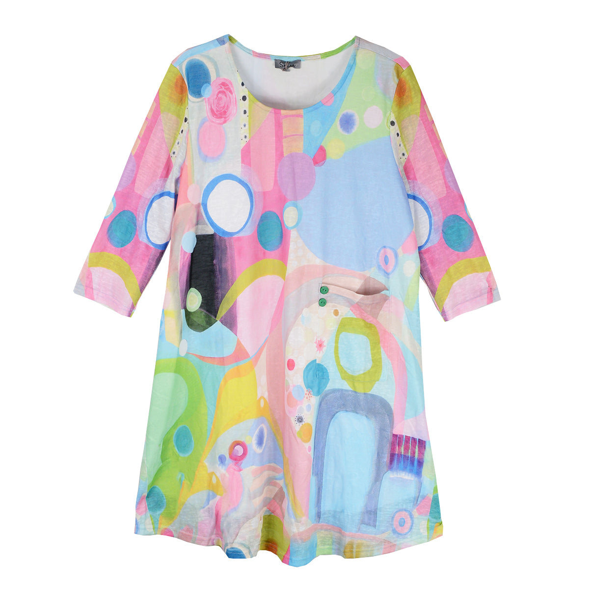 Shana Allover Abstract Circles  Knit 3/4 Sleeve Dress (26109)
