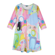 Shana Allover Abstract Circles  Knit 3/4 Sleeve Dress (26109)
