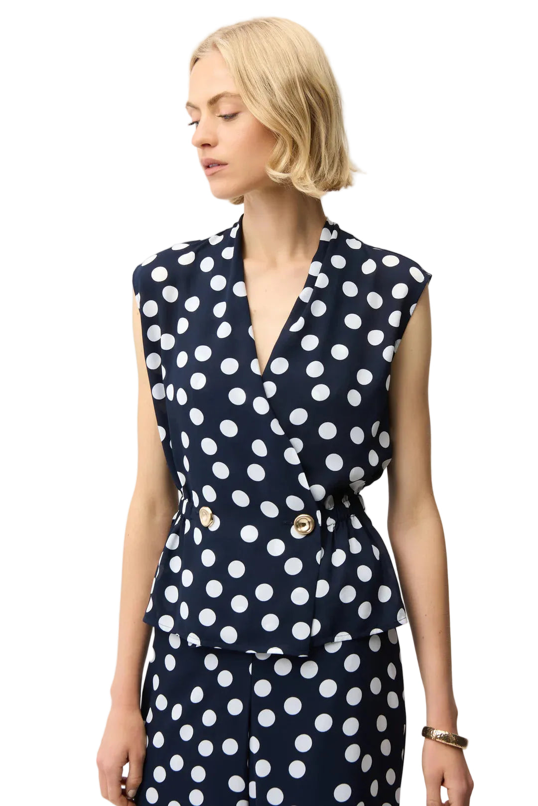 Joseph Ribkoff Dot Print Sleeveless Blouse (261250)(Midnight Blue)