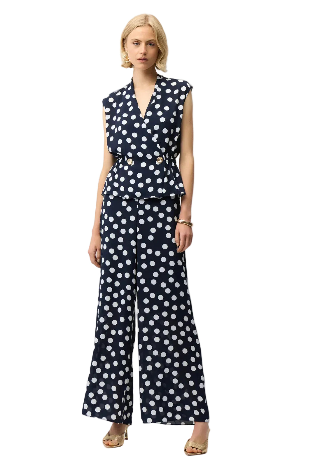 Joseph Ribkoff Dot Print Wide Leg Pants  (261305)(Midnight Blue)