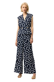Joseph Ribkoff Dot Print Wide Leg Pants  (261305)(Midnight Blue)