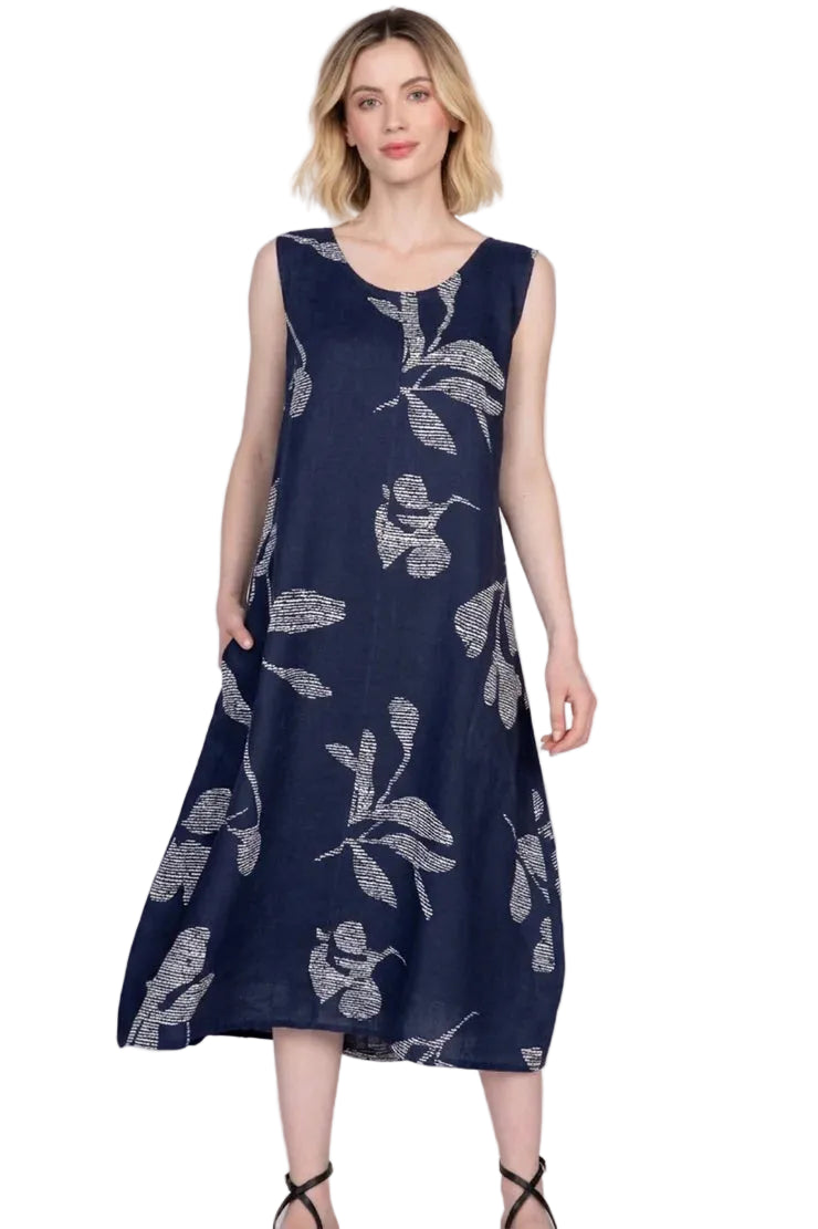 Olivia Flax Floral Tank Dress (261538) (Navy and White)
