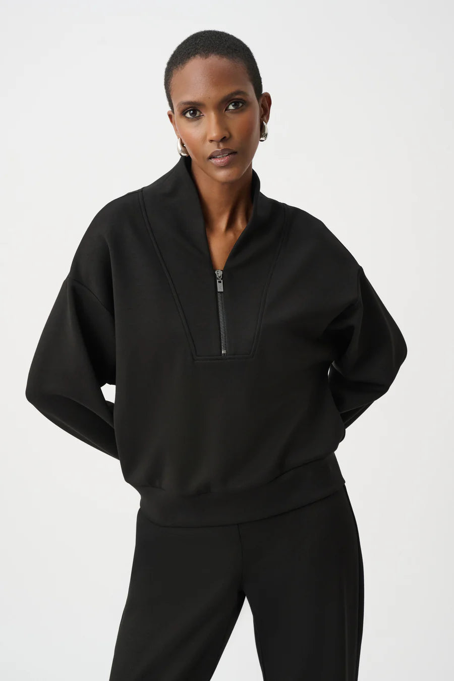Joseph Ribkoff Sweatshirt With High Collar and Front Zipper (261610)(Black)