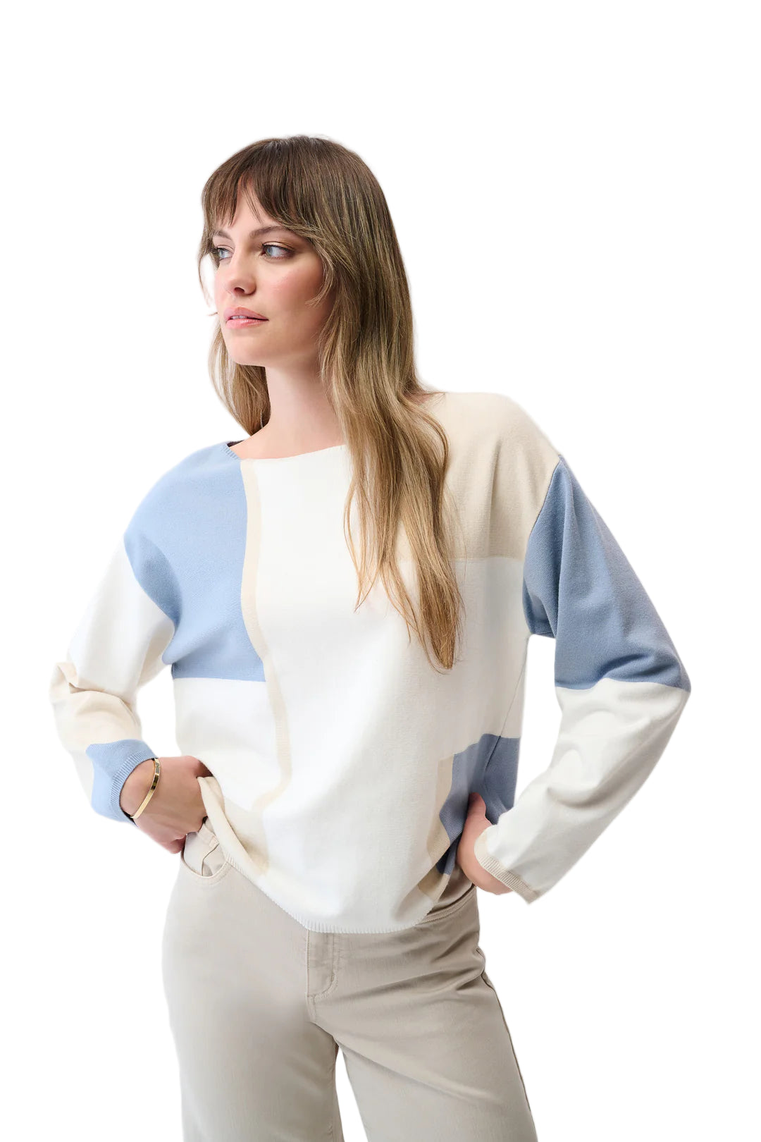 Joseph Ribkoff Color Block Pullover Sweater (WinterWht/Birch/Chambray)