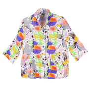 Shana Button Front Abstract Purple  Print Pocket Shirt (26203)(Purple Multi )